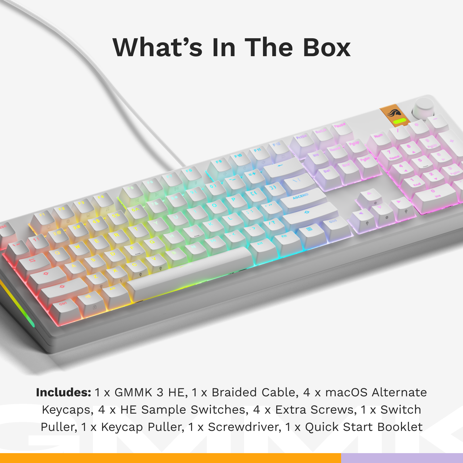 A large marketing image providing additional information about the product Glorious GMMK 3 HE Mechanical Keyboard - White (Prebuilt) - Additional alt info not provided